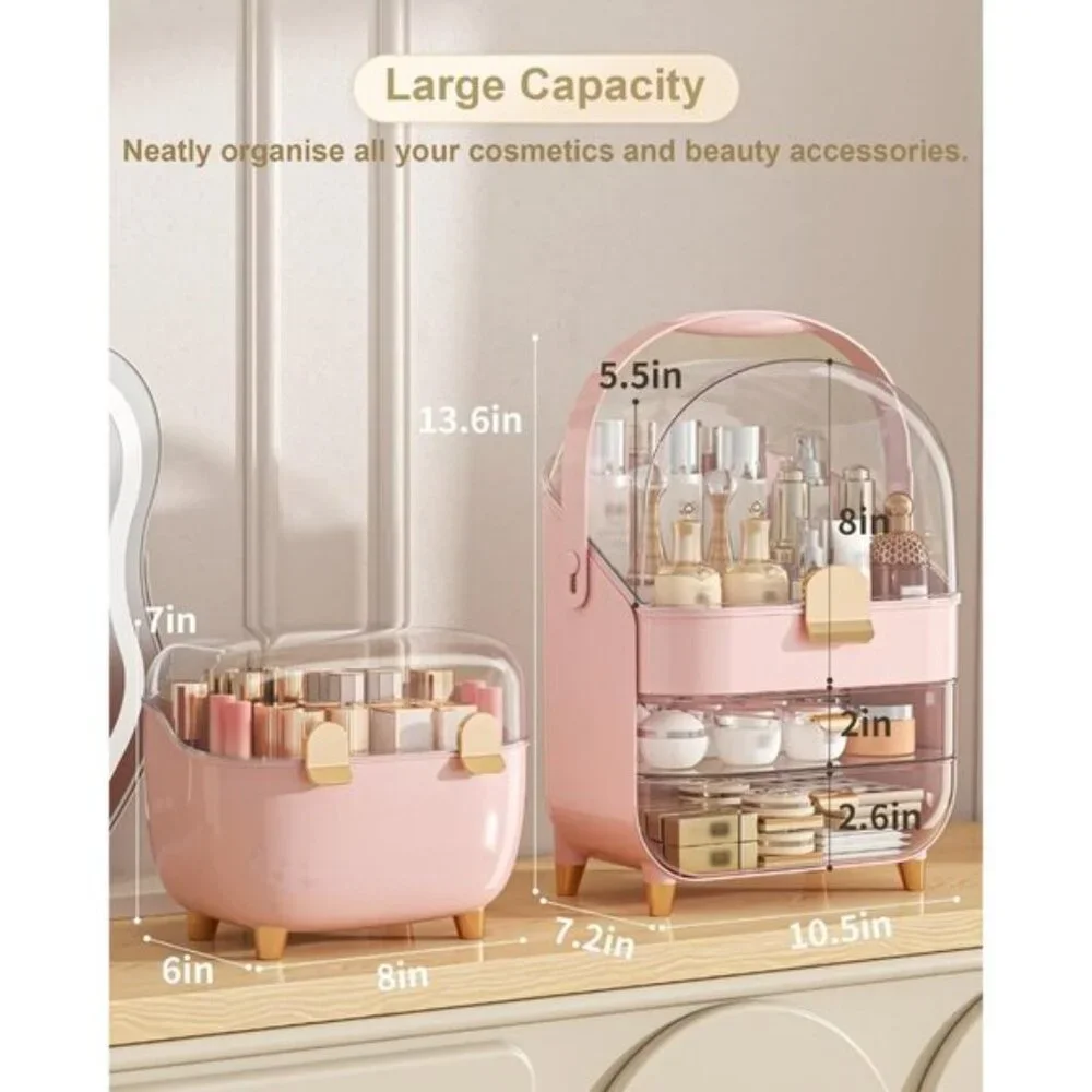 New Pink Makeup Organizer, Skincare & Cosmetic Storage for Vanity